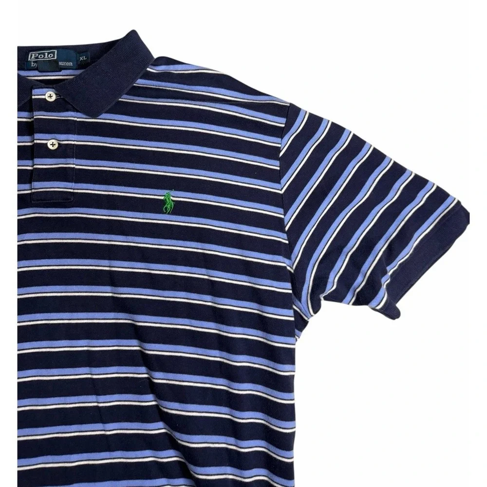 Polo Ralph Lauren Polo Shirt Mens XL Blue Striped Short Sleeve‎ Cotton